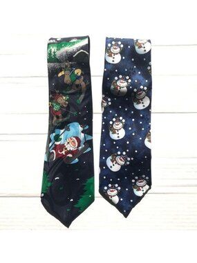 Lot of 2 Festive Christmas Ties Hallmark and Jingle Bells Whimsical Novelty